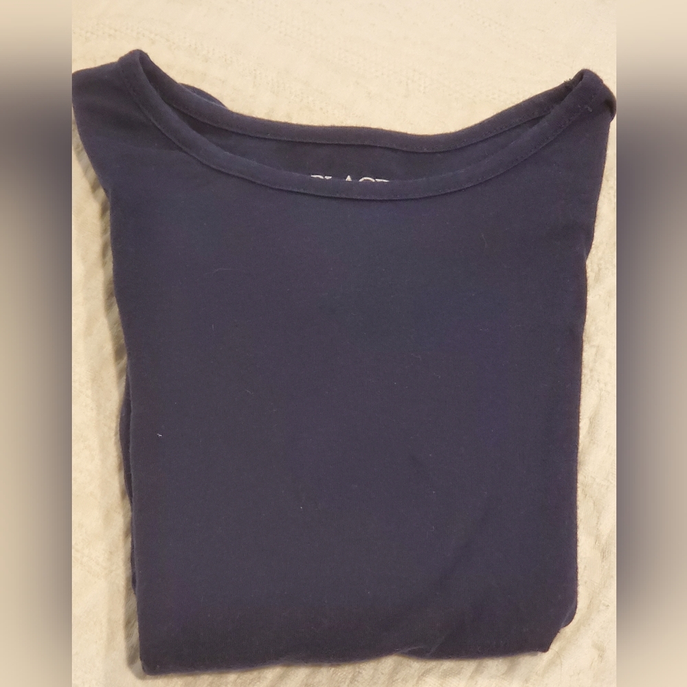 TWO ITEMS! Girls' Blue Tiered Short Sleeved Dress/Tunic Top, Long Sleeved Shirt